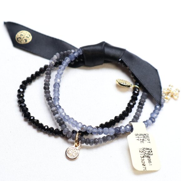 Budhagirl Jewelry - Budhagirl Gold Tone Black & Grey Beaded Stretch Bracelets Set $65 New